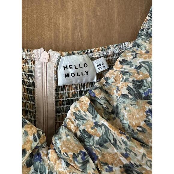 Hello Molly Love First Bell Sleeve Mini Dress in Orange/Sage Floral size Small​ - Picture 8 of 15